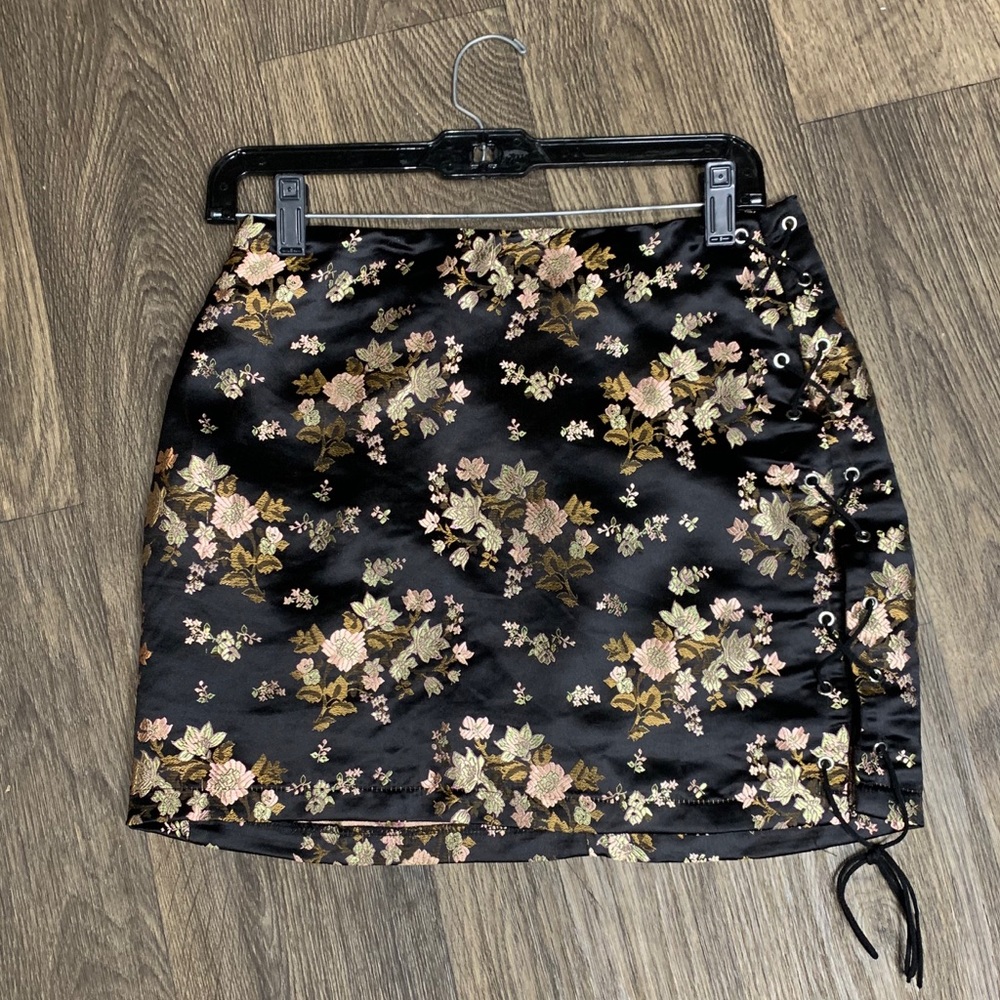 Floral Jacquard Satin Skirt